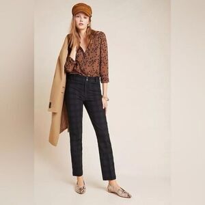 Anthropologie The Essential Slim black jacquard trouser pants High Waist Black 2